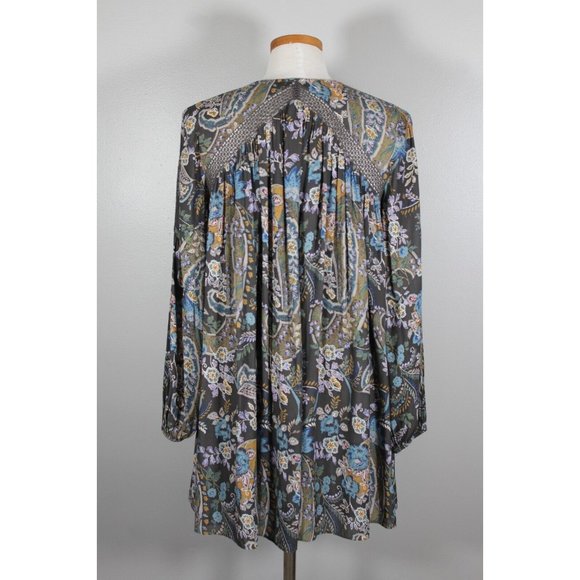 Free People Rain or Shine Swing Dress SMALL BOHO Festival  Gray Floral Paisley - Picture 5 of 15